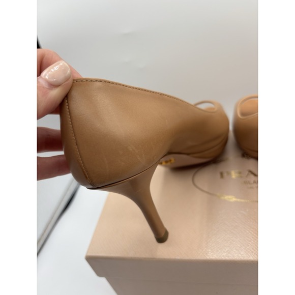 Prada Tan Peep-Toe Heels - Picture 6 of 11